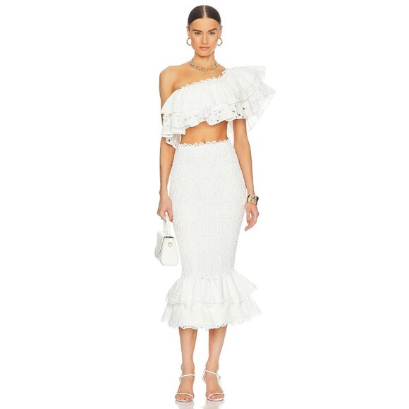 Charo Ruiz Ibiza Liliana Eyelet Midi Skirt White Fruition Womens Size Small - Picture 1 of 10